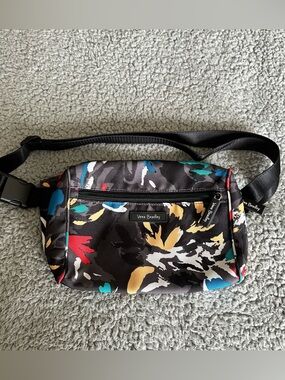 Vera Bradley Black Floral Print Belt Bag with Multicolor Accents